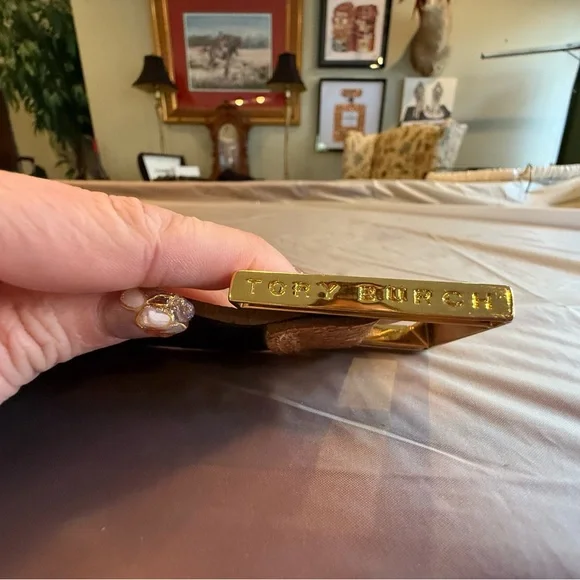 RARE Tory Burch Brown Snakeskin Waist belt black leather gold 2” size M $425 - Picture 12 of 15